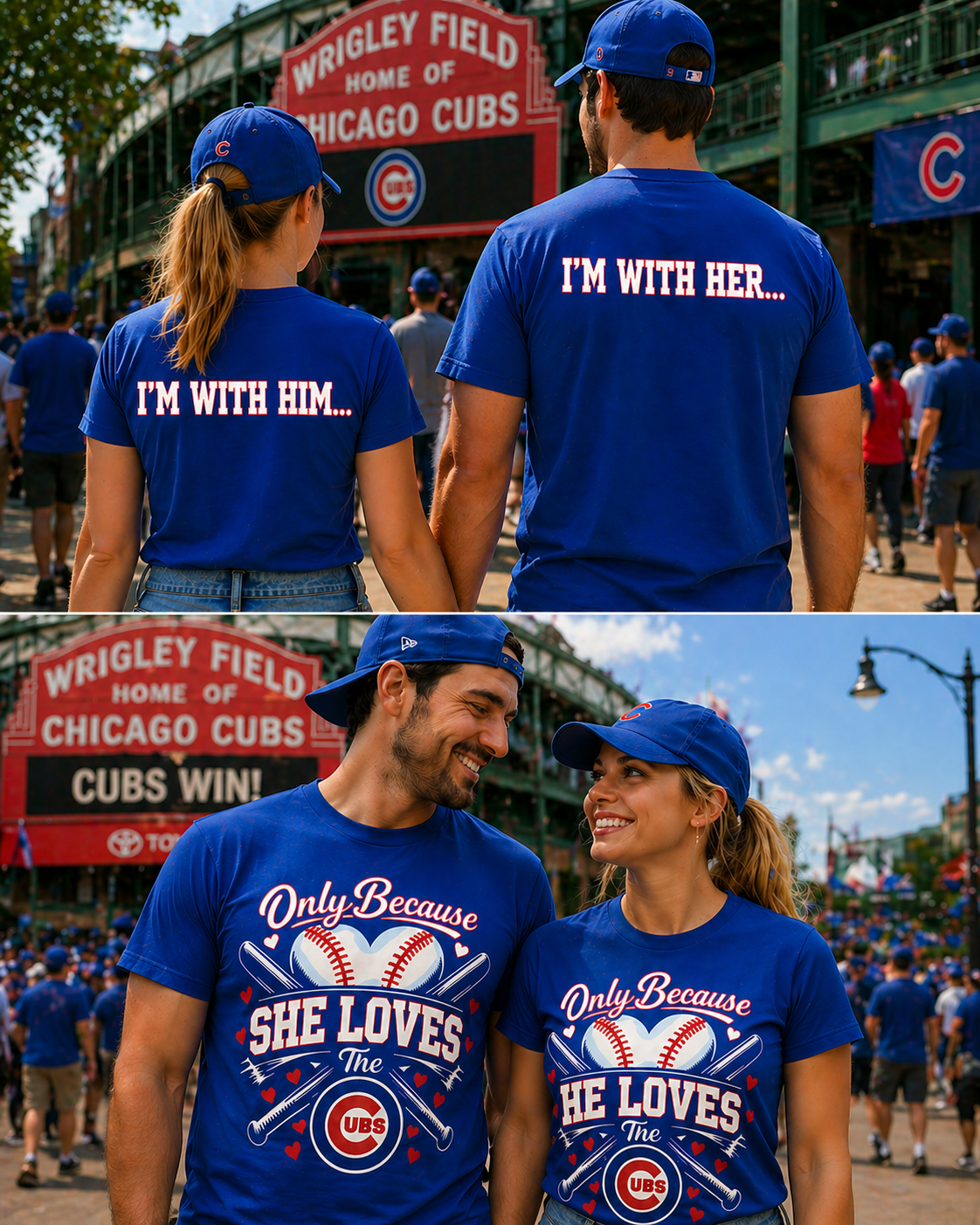 Chicago Cubs Baseball Couples Shirt Set – “Only Because He/She Loves The Cubs” Matching Tees