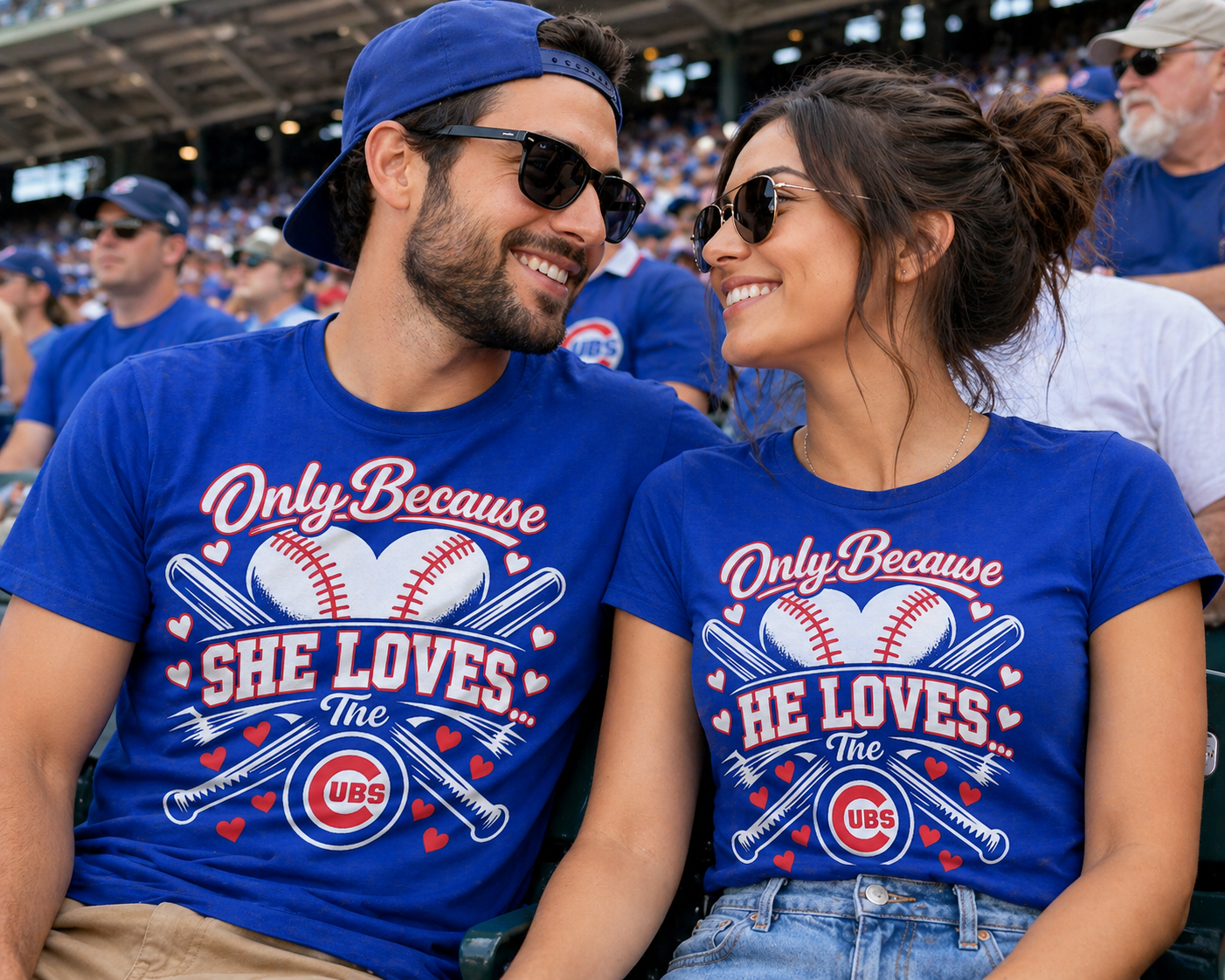 Chicago Cubs Baseball Couples Shirt Set – “Only Because He/She Loves The Cubs” Matching Tees