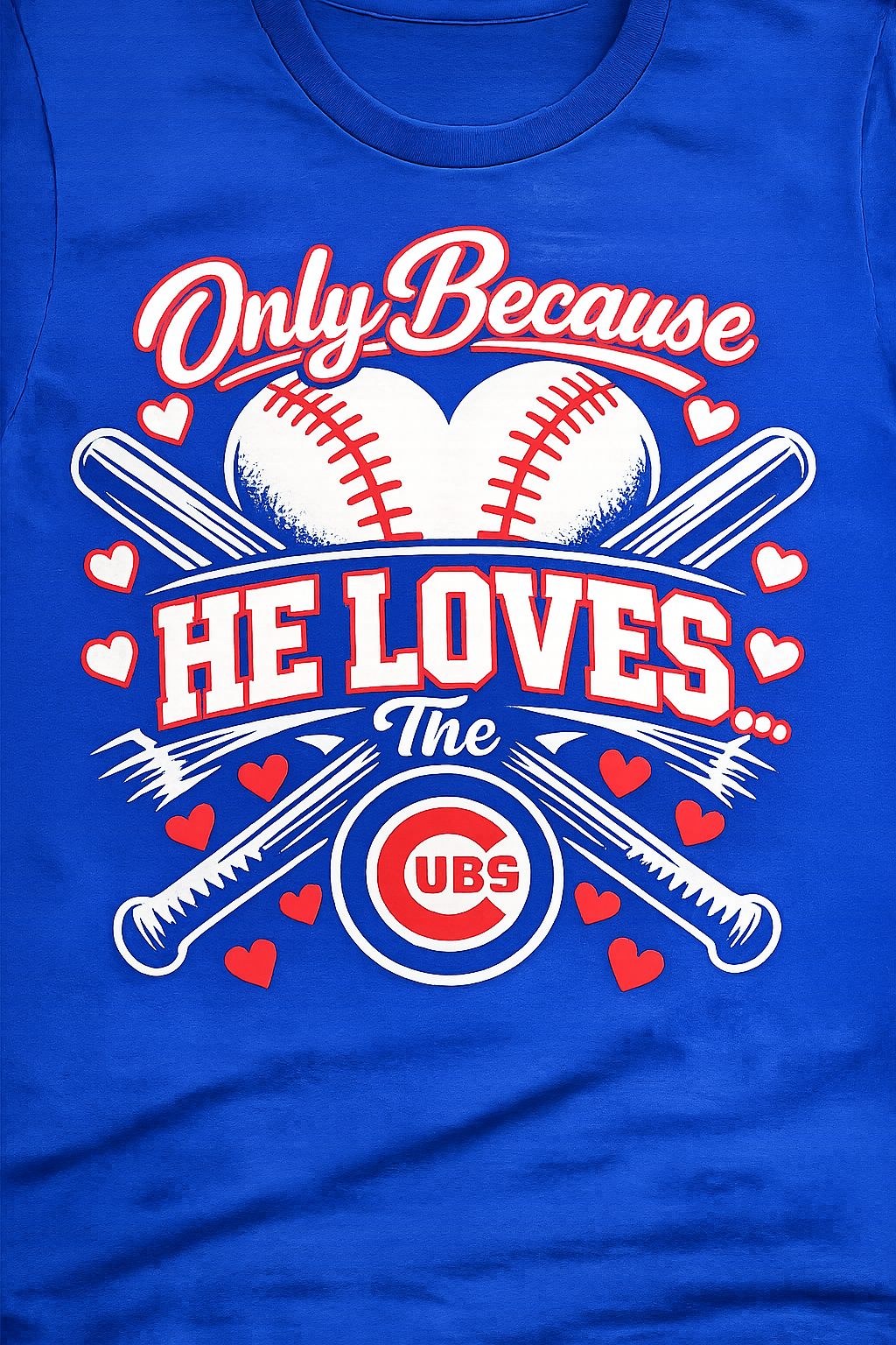 Chicago Cubs Baseball Couples Shirt Set – “Only Because He/She Loves The Cubs” Matching Tees